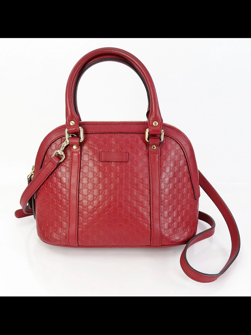 Gucci Red Embossed Leather Satchel with Crossbody Strap